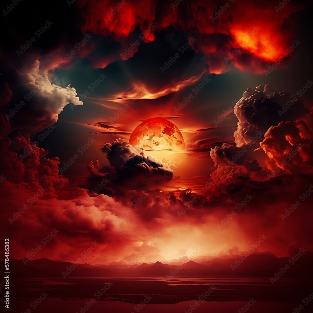Crimson Twilight: A Dark and Intense Sunset for an Apocalyptic Vision