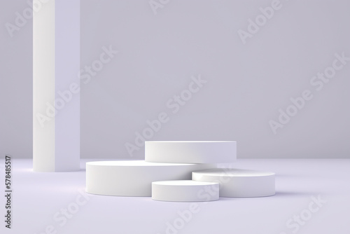 white stage background pedestal podium product display to show product purple background 3d