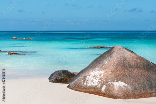 Fascinating rock formations on the beach of the Seychelles.