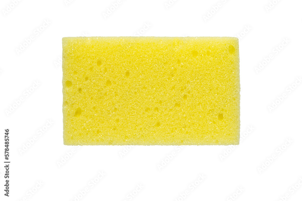 Yellow kitchen sponge for washing dishes isolated on white background - obrazy, fototapety, plakaty 