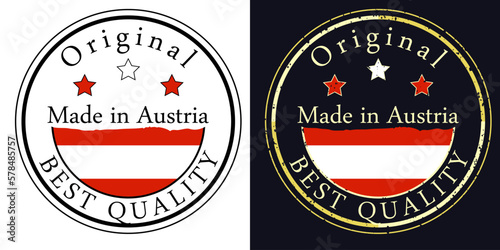 Round labels with flag, original best quality. Vector illustration of Austria flag.