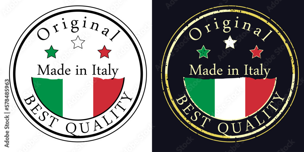 Round labels with flag, original best quality. Vector illustration of Italy flag.