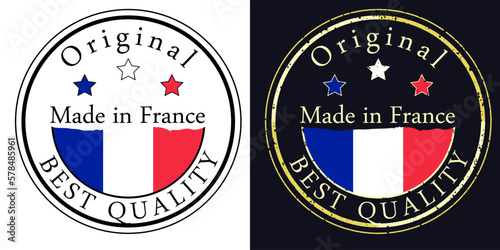 Round labels with flag, original best quality. Vector illustration of France flag.