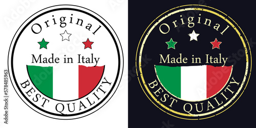 Round labels with flag, original best quality. Vector illustration of Italy flag.