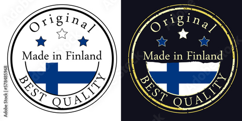 Round labels with flag, original best quality. Vector illustration of Finland flag.