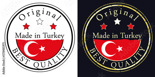 Round labels with flag, original best quality. Vector illustration of Turkey flag.