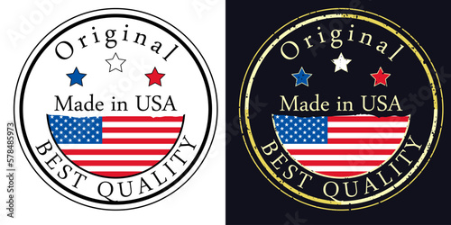 Round labels with flag, original best quality. Vector illustration of USA American flag.