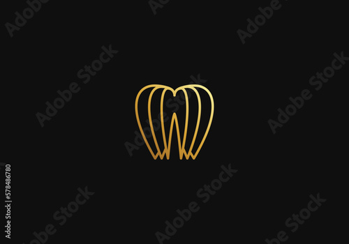 Logo Letter M and Dental logo, clinic dental logo, dental office logo vector.  Healthcare, medical, dental, logo Unique, Modern, Minimalist, Silver. Business identity Vector Icon.