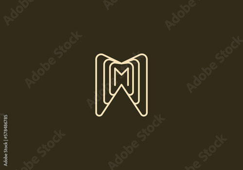 Logo Letter M and Dental logo, clinic dental logo, dental office logo vector.  Healthcare, medical, dental, logo Unique, Modern, Minimalist, Silver. Business identity Vector Icon.