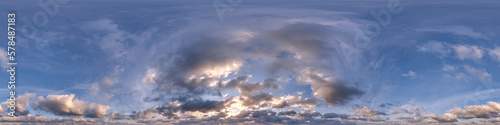 evening sky with cumulus clouds as seamless hdri 360 panorama with zenith in spherical equirectangular projection may use for sky dome replacement in 3d graphics, game development and edit drone shot
