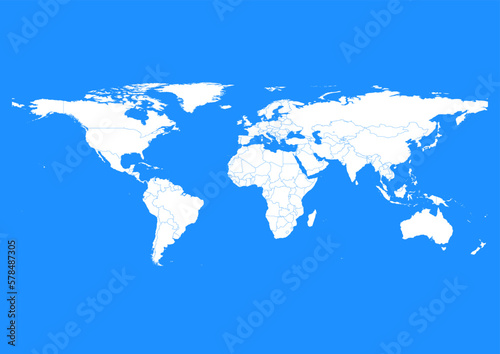 Vector world map - with Dodger Blue color borders on background in Dodger Blue color. Download now in eps format vector or jpg image.
