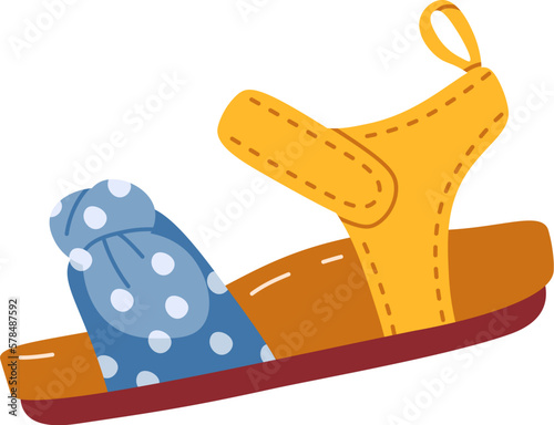Summer sandal shoe for kids flat illustration Fashionable footwear