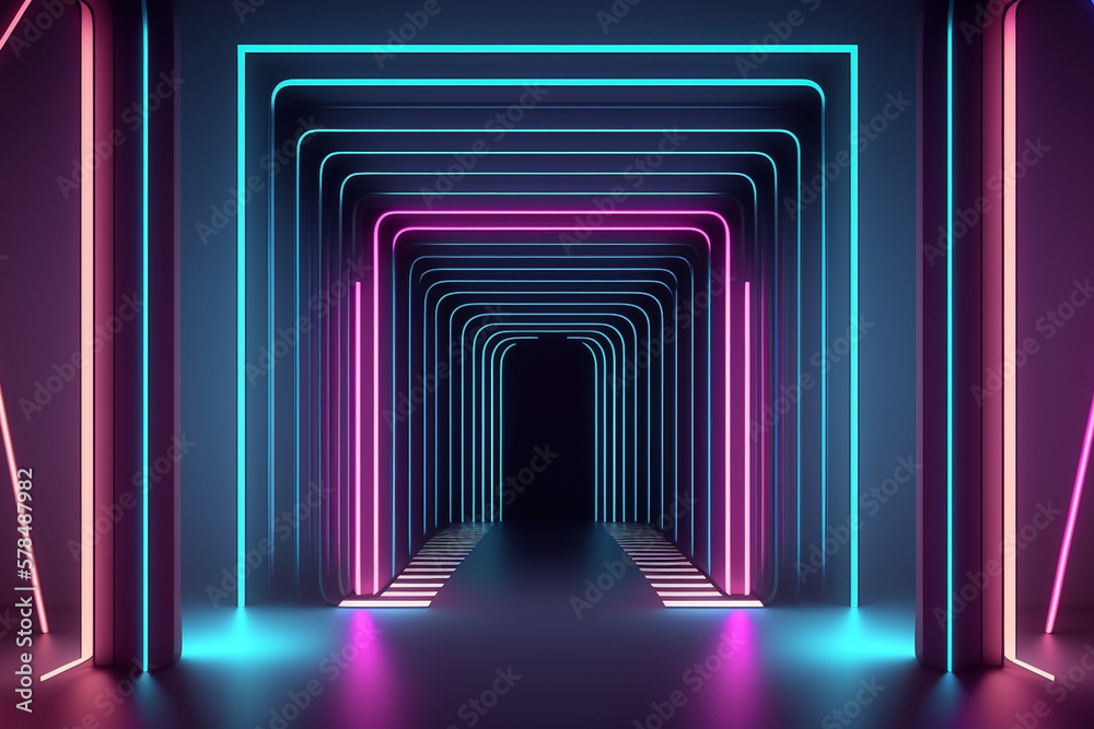 3d rendering, rounded pink blue neon lines, glowing in the dark. Abstract minimalist geometric background banner. Ultraviolet spectrum. Cyber space. Futuristic wallpaper 3d rendering, rounded pink blue neon lines, glowing in the dark. Abstract minimalist geometric background banner. Ultraviolet spectrum. Cyber space. Futuristic wallpaper