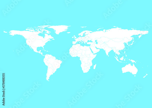 Vector world map - with Electric Blue color borders on background in Electric Blue color. Download now in eps format vector or jpg image.