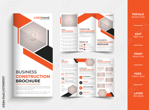 Construction company trifold brochure design template 