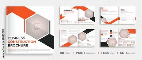8 Page square construction company brochure template design