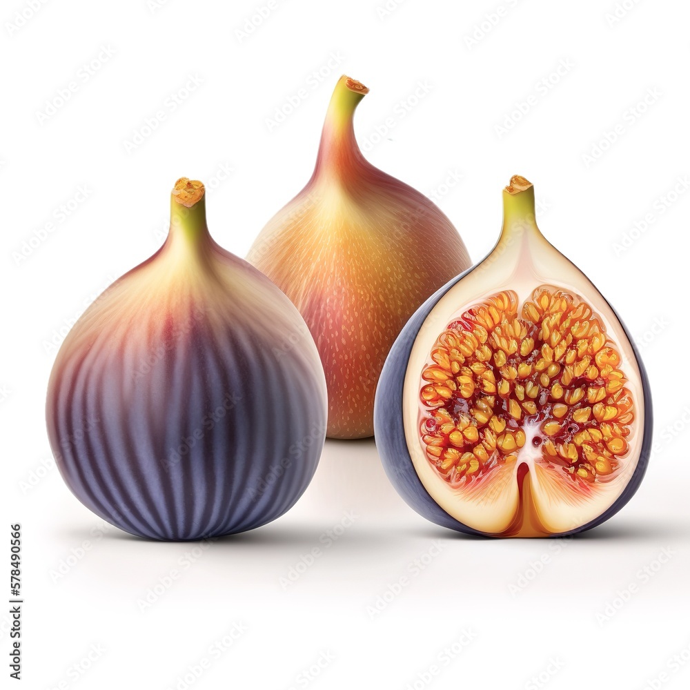 Fototapeta premium Tasty fig fruits isolated on white background, AI generative