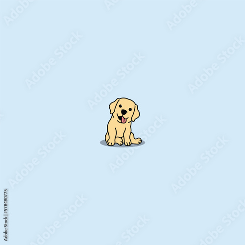 Cute labrador retriever puppy sitting cartoon, vector illustration