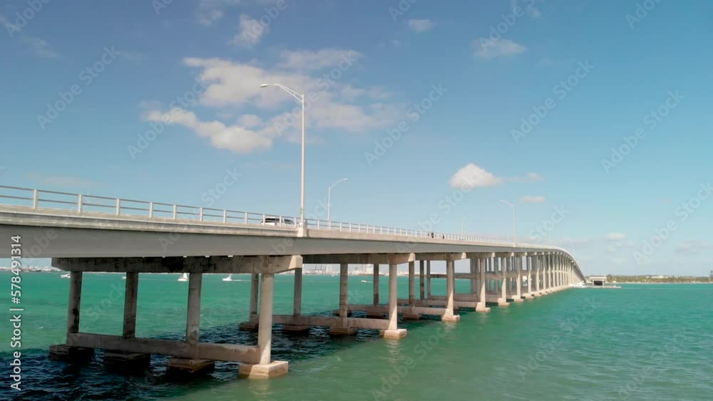 Rickenbacker Causeway aerial view on a sunny day, Miami