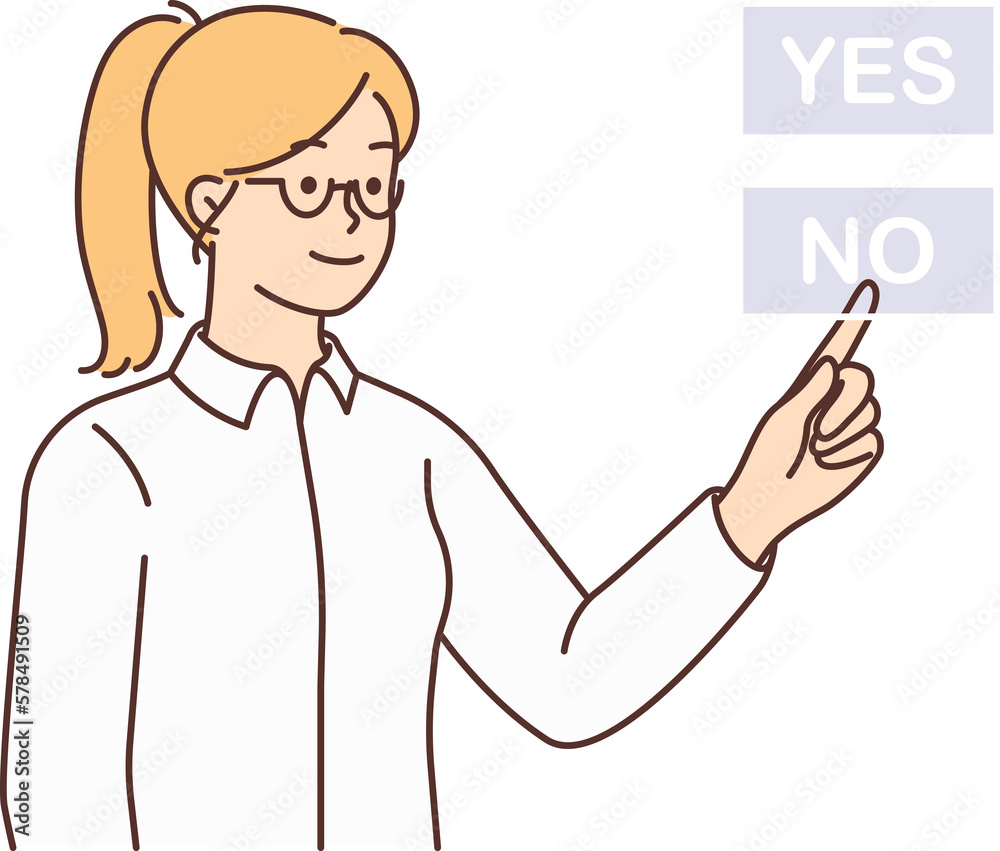 Woman in glasses choose no answer