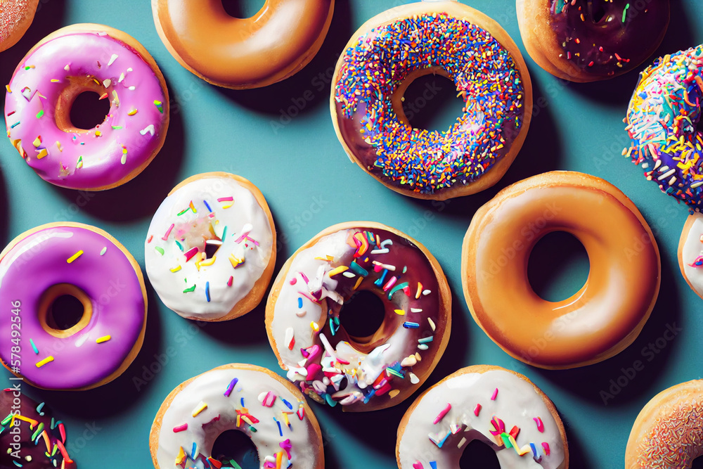 A bunch of donuts with different flavors on them Generative ai A bunch of donuts with different flavors on them Generative ai