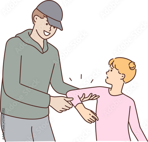 Принти на полотні Smiling man trying to kidnap resisting teenage girl or commit kidnapping and chi