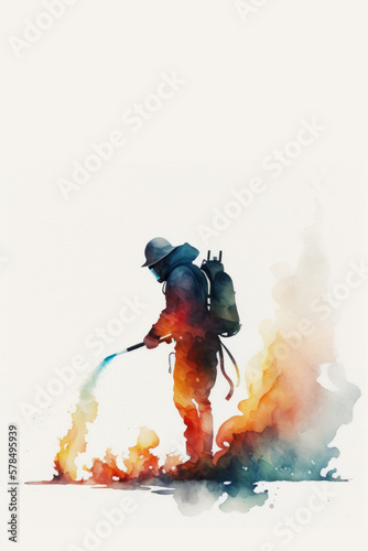 Firefighter watercolor banner, Generative AI
