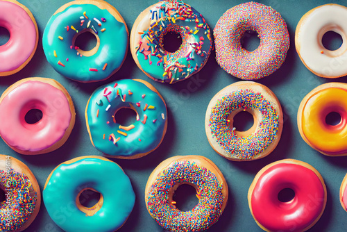A bunch of donuts with different flavors on them Generative ai