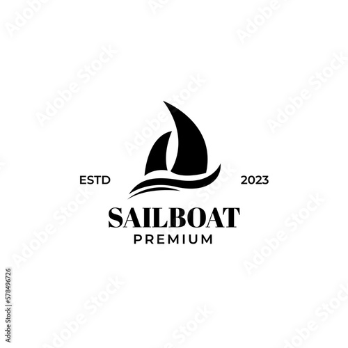 Flat sailboat logo traditional asian fishing boat vector design