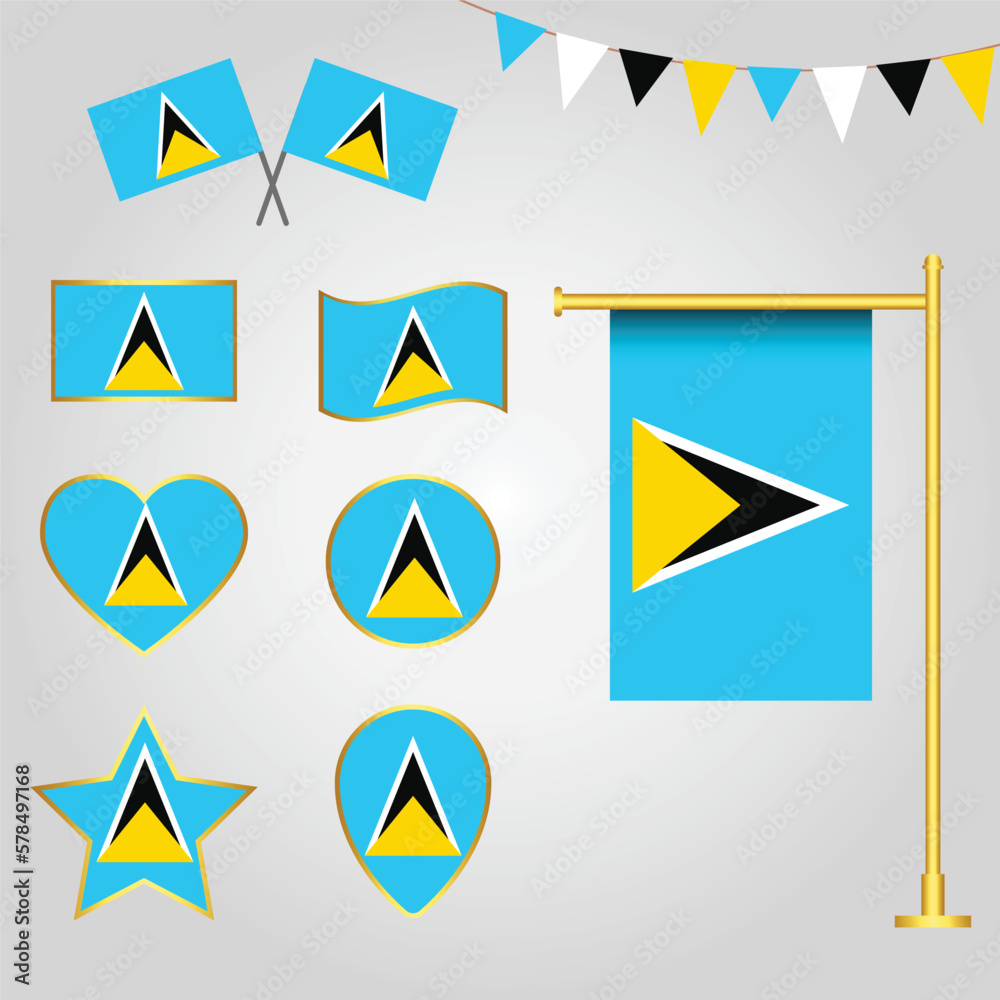 Vector collection of ST Lucia flag emblems and icons in different shapes vector of ST Lucia Vector collection of ST Lucia flag emblems and icons in different shapes vector of ST Lucia