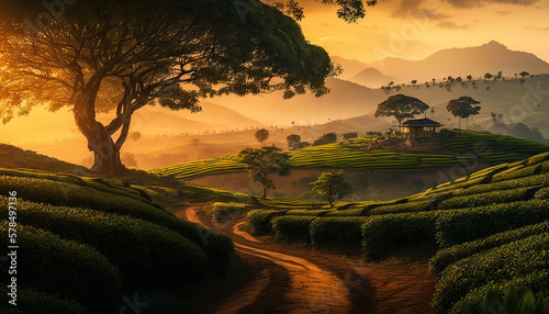 Tea plantation in Sri Lanka, astonishing view. Base on Generative AI photo