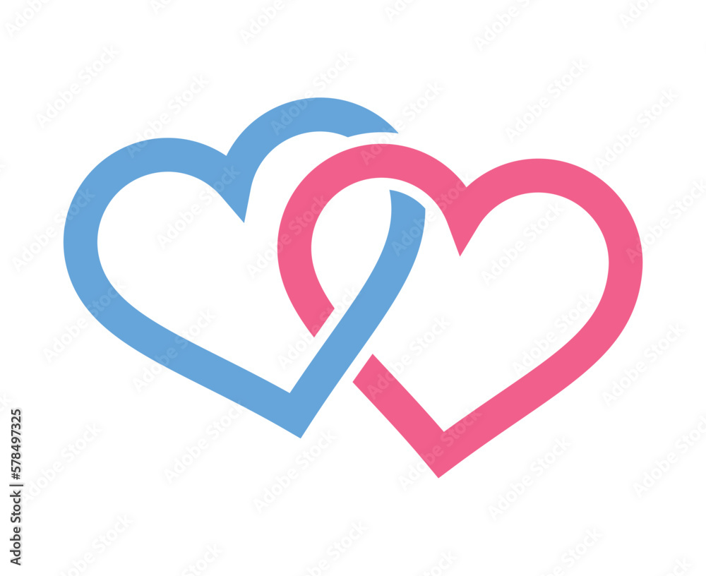 twin hearts linked blue and pink - obrazy, fototapety, plakaty 