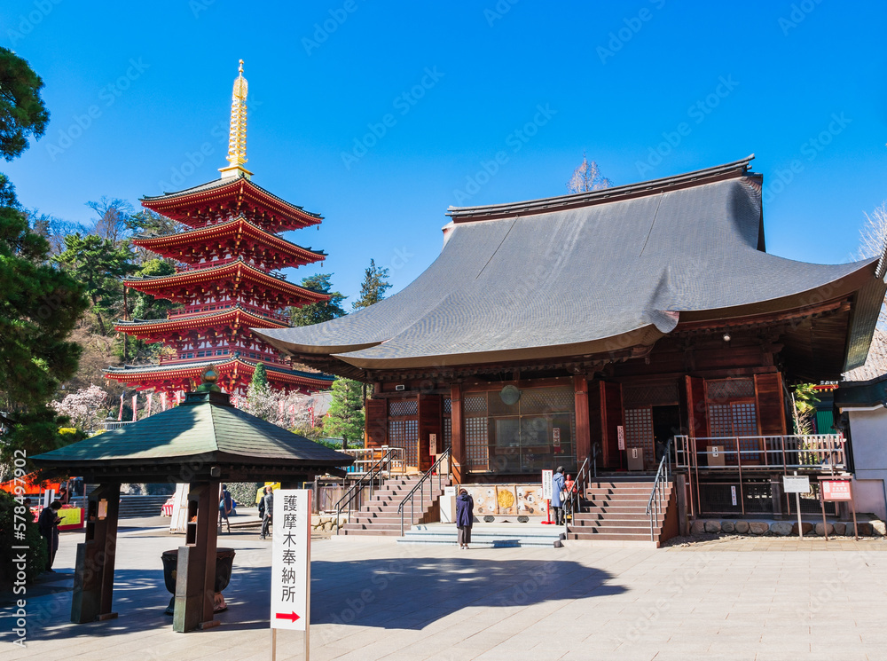 Naklejka premium 高幡不動尊 不動堂と五重塔