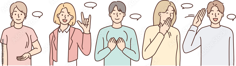 Diverse people communicate using sign language Diverse people communicate using sign language