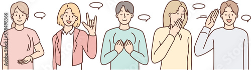 Diverse people communicate using sign language