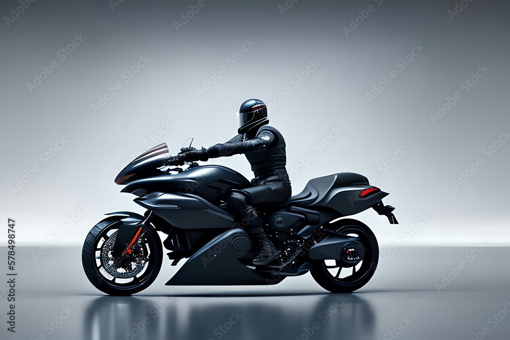 Fototapeta premium Futuristic Biker With His Motorcycle. Generative AI