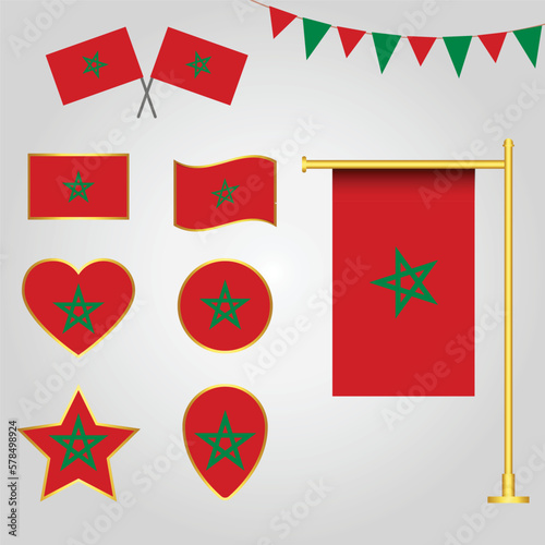 Vector collection of Morrocco flag emblems and icons in different shapes vector illustration of Morrocco photo