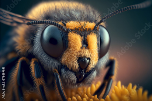 Photorealistic illustration of a Honey bee. Generative AI. photo