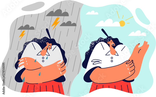 Photography Girl is experiencing problems due to sharp change in weather affecting mood and