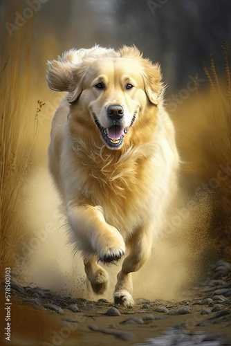 Active Golden Retriever Front View Running Active Dog Month April 2023