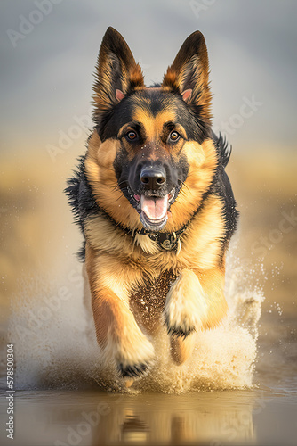 Active German Shepherd Dog Front View Running Active Dog Month April 2023