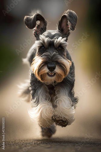 Active Miniature Schnauzer Front View Running Active Dog Month April 2023