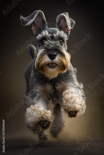 Active Miniature Schnauzer Front View Running Active Dog Month April 2023