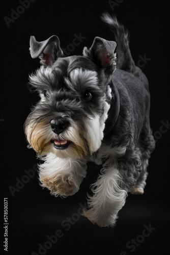 Active Miniature Schnauzer Front View Running Active Dog Month April 2023