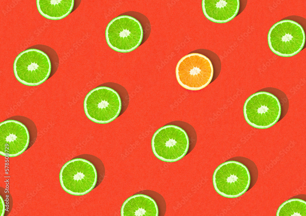 Sliced citruses, orange and limes