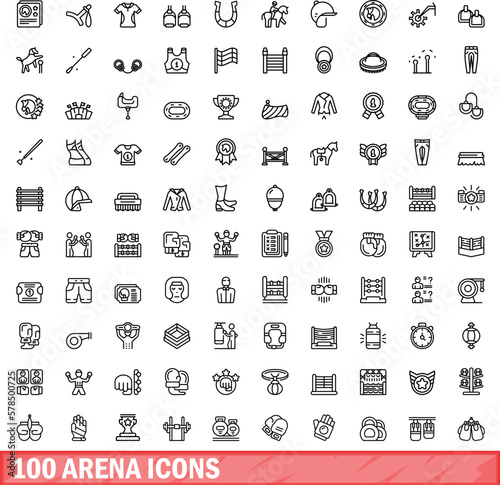 100 arena icons set. Outline illustration of 100 arena icons vector set isolated on white background