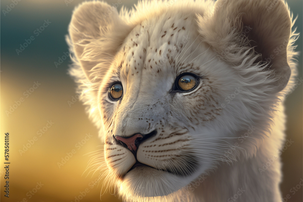 Obraz premium Photorealistic image of white lions. Generative AI