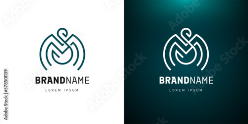 Initial letters SM or MS in shape of gothic heraldic style dragon, phoenix or firebird set for business identity logotype concept. Combined S and M linear logo for company monogram design. Bird sign
