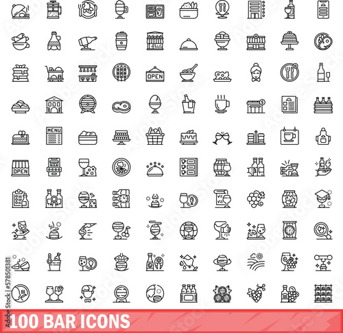 100 bar icons set. Outline illustration of 100 bar icons vector set isolated on white background
