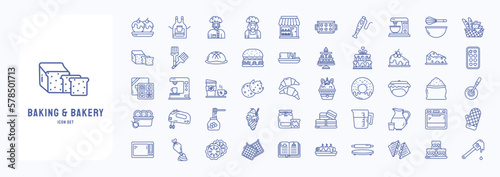 Baking and Bakery food icon set, including icons like Cake, Apron, Baking tray and more